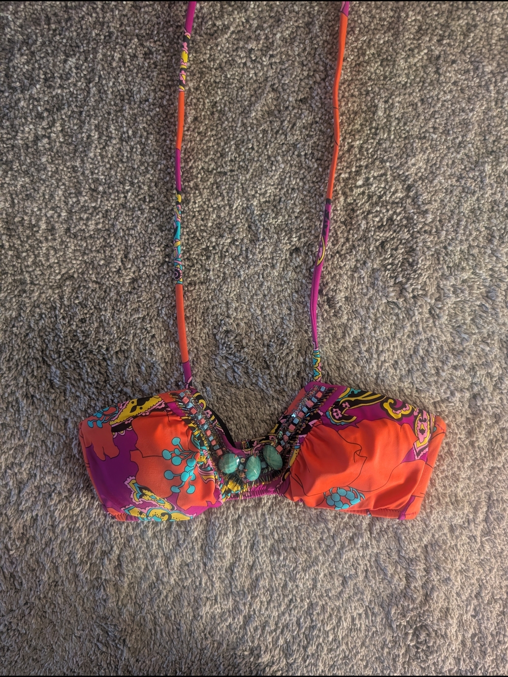 Victoria Secret Vibrant Orange & Pink Beaded Bikini Top